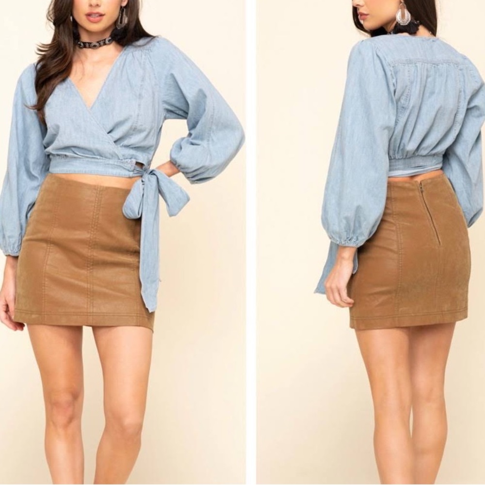 NWT Free People Modern Femme Mini Skirt Brown Chestnut Size 12